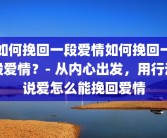 如何挽回一段爱情如何挽回一段爱情？- 从内心出发，用行动说爱怎么能挽回爱情