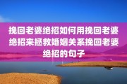 挽回老婆绝招如何用挽回老婆绝招来拯救婚姻关系挽回老婆绝招的句子