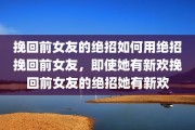 挽回前女友的绝招如何用绝招挽回前女友，即使她有新欢挽回前女友的绝招她有新欢