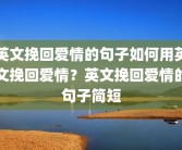英文挽回爱情的句子如何用英文挽回爱情？英文挽回爱情的句子简短