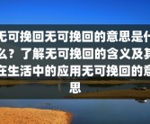 无可挽回无可挽回的意思是什么？了解无可挽回的含义及其在生活中的应用无可挽回的意思
