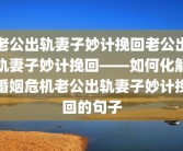 老公出轨妻子妙计挽回老公出轨妻子妙计挽回——如何化解婚姻危机老公出轨妻子妙计挽回的句子