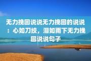 无力挽回说说无力挽回的说说：心如刀绞，泪如雨下无力挽回说说句子