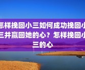 怎样挽回小三如何成功挽回小三并赢回她的心？怎样挽回小三的心