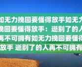 如无力挽回要懂得放手如无力挽回要懂得放手：逝别了的人再不可拥有如无力挽回要懂得放手 逝别了的人再不可拥有