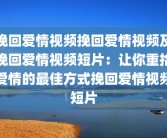 挽回爱情视频挽回爱情视频及挽回爱情视频短片：让你重拾爱情的最佳方式挽回爱情视频短片